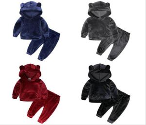 Primavera outono bebê meninos meninas conjuntos de roupas infantis hoodies terno crianças camiseta calças 2 pçs crianças ouro veludo algodão treino8854550