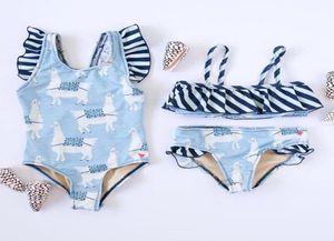 Nowe dziewczęta bikini dla sióstr Kids Cartoon Horse Printed Tankini Little and Big Sister Stripe Swimming Suitset OnePiece Szybkość kąpielowa7147257