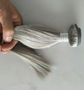 Rynek srebrne siwe włosy przedłużenia 4PCS LOT Human siwe włosy splot 100 g brazylijska prosta fala Virgin Hair Weft 1123811