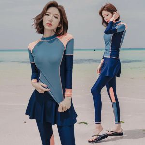 Swimwear Bushra Female Swimsuit Split Skirt Fourpiece Conservative Belly Cover Slim Cute Fashion Color Matching Hot Spring 2022