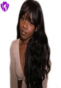 Высокое качество имитация бразильских человеческих волос полный парик с челкой черный коричневый серый длинные волнистые парики для чернокожих женщин африканская Америка6184406