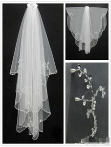 New Fashion White Ivory 2019 Short Two Layers With Comb Bridal Veils Wedding Accessories Beaded Edge Crystal Fashion3564717