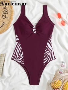 Kvinnors badkläder S - XL Ny skarvning Tryckt High Leg Cut One Piece Baddräkt Kvinnor Badkläder Kvinna Monokini Padded Bather Bathing Swim V5354 L240308