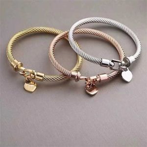 Love Bangle heart for womens designer titanium steel cable wire bangle plated silver rose gold charm hook luxury bracelet classical jewelry zb112 240308