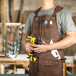 Canvas Work Apron With Tool Pocket Durable Goods Heavy Duty Unisex Crossback Strap Adjustable For Woodworking Painting 240227