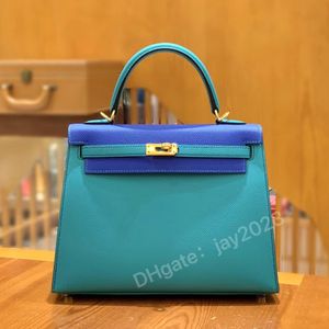 10S Fully handmade tote bag Classic 25cm designer bag Imported Epsom cow leather Two-color splicing Exquisite beeswax thread hand sewing with box