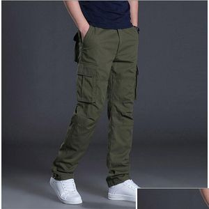 Calças masculinas primavera outono calças de carga casual mens baggy regar calças de algodão masculino combate tático mti bolsos gota entrega vestuário dhegk