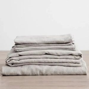 3PCS 100% Washed Linen Sheet Set Natural Flax Bed Sheets 2 Pillowcases Breatherable Soft Farmhouse Bedding Bedsheet Flat 240226