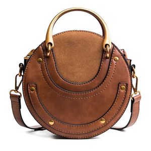 Vintage fosco costura pequena bolsa redonda sacos de ombro para mulheres bolsas femininas crossbody sacos designer satchels senhora tote sac 240223