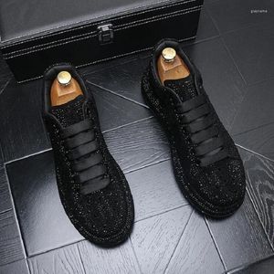 Casual Shoes Fashion Luxury Designer Black Rhinestone Causal Flats Moccasins Male Thick Bottom Rock Hip Hop Crystal Sneakers DA019