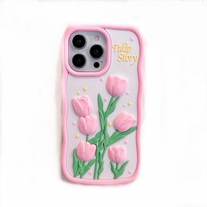 3D Cartoon Cute Tulip Case na iPhone 14 15 Promax Plus 13 Pro Max 12 11 Odpowiedni iPhone15 Soft silikonowa okładka 1PC