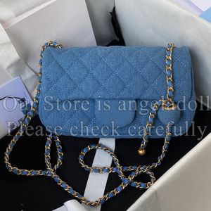 10A Mirror Quality Designers Mini Square Pearl Crush Bags Womens Small Rectangle Flap Gold Ball Bag Luxurys Handbags Blue Denim Quilted Purse Shoulder Strap Box Bag