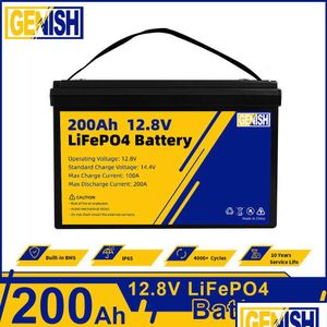 Batterie ricaricabili 12V 200Ah Lifepo4 Batteria al litio ferro fosfato a ciclo profondo Cella solare per carrello da golf per barche 24V 48V Carrello elevatore Rv D Dhvlp