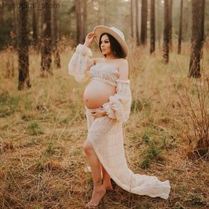 Maternity Dresses Sexy Two Piece Maternity Photography Dress Pregnancy Dresses Tulle Chiffon For Photo Shooting Pregnant Women Clothes Boho Style L240308