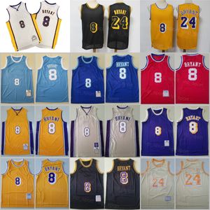 Gerileme Basketbol Retro Bryant Jersey 8 Vintage Sarı Mor Beyaz Siyah Bej Blue Team Renk Nefes Alabilir Saf Pamuk Spor Hayranları En İyi Kalite Satışta