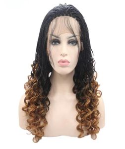 Parrucca treccia corta riccia per capelli castani ombre di alta qualità 16quot parrucca treccia stile donna africa parrucca piena in pizzo sintetico con 8999103