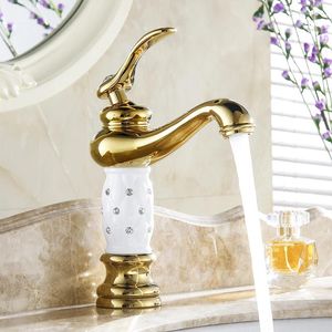 Bathroom Sink Faucets Basin Gold Faucet Creative Design Crystal Deck Mounted And Cold Water Single Hole Mixer Taps 815L