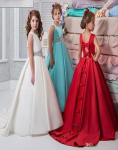 Bela imagem cor e marfim flor meninas vestidos frisado rendas apliques arcos pageant vestidos para crianças festa de casamento1105077