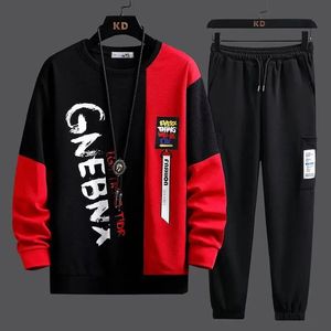 Mode Mens Tracksuit Autumn Long Sleeved Red Sweatshirt Sports Pants 2 Piece Set Casual Suit unisex jogging Men kläder 240227