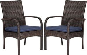 Camp Furniture 2 Pack Wicker Patio Dining Padded Cushions Outdoor Rattan Chairs With Armrest Support 350 Lb Brown