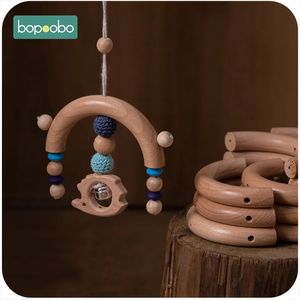 Bopoobo 10pc semi ring bok trä enhörning tänder tre hål baby träme för född leksak spela gym diy tänder 240307