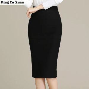 Vestidos elásticos de cintura alta corporação lintel longa saias mulheres trabalham usam corpora midi saia midi split faldas plus size 4xl 5xl