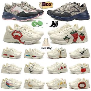 Rhyton Casual Shoes Men Women Multicolor Sneakers Classic Vintage Chaussures Leather Sports Skateboarding Shoe Cartoon Letters Thick Soleg G Family Beige Camel