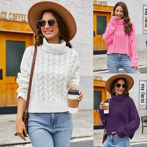 Women's Top 2024 New Thick Fried Dough Twists High Neck Sweater Europe and America Solid Color Casual Sweater Women's Short Loose Pullover Sweater