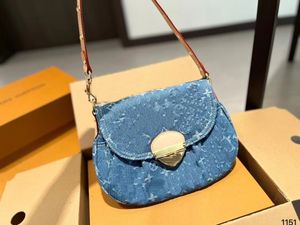 Denim Denim Yuanbao Unterarmtasche 10A Top Original Umhängetasche Designer Tasche Mini Damen Große Kapazität Tasche Gewaschen Denim Ankunft Handytasche Lippenstift Tasche Stil