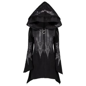 Gótico Punk Impresso Zip Up Hoodie Mulheres Manga Longa Moletons Plus Size Zipper Jaqueta Com Capuz Tops Feminino Outono Inverno Hoodies 240305