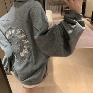 designer CH23 AutumnWinter New Bright Silk Disc Embroidery Decoration Design Zipper Hooded Loose Sweater Coat for Women OJH7