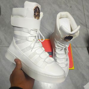 Ser White White Leather Boots 품질 남성 High Tops 펑크 웹 유명인 높이 증가 신발 zapatillas Hombre Botas Para Hombre A6 830 46480