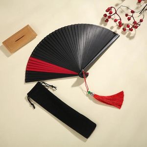 Декоративные статуэтки, портативные, полностью бамбуковые, складной веер, японское украшение кимоно, классический черный компактный реквизит для танцевальной свадебной вечеринки