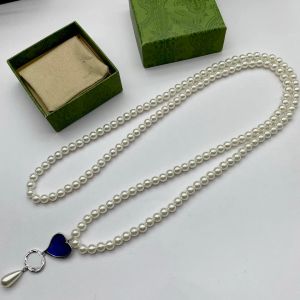 Heart Shaped Necklaces Droplet Pendants Sweater Chain Luxury Pearl Jewelry Wedding Necklaces Couples Chains Gift Double Letter Long Necklace CYD24030804-6