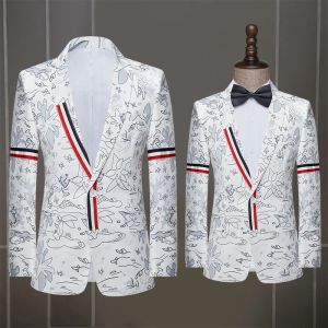 Jackets Suit Jacket Men's White Singer Stage Performance Host Dress Tuxedo Gentlemen Wedding Groom