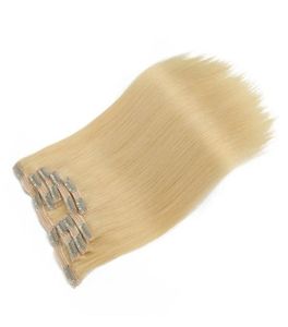 Clip di qualità eccellente nelle estensioni dei capelli umani Capelli vergini brasiliani 7 pezzi / set Clip per capelli color biondo onda dritta da 100g9847006