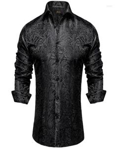 Herren039s Hemden Herren39s Langarm Schwarz Paisley Seide Casual Smoking Social Hemd Luxus Designer Herrenbekleidung7047727