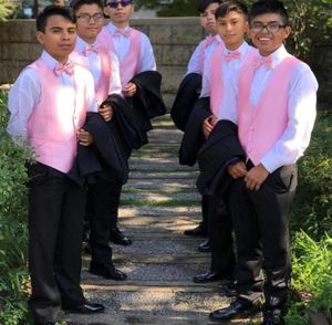 2021 Modest Pink Boy039s Formal Wear Little Boys Slim Fit Men039s Suit Vest Vest Bow Prom Party Wedding Waistcoat Dress 3976881