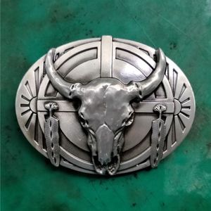 1 datorer Silver Bull Head Feather Western Cowboy Belt Buckle Fit 4cm breda jeansbälten Head Hebillas Cinturon2480