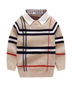 가을 따뜻한 양모 소년 스웨터 격자 무늬 어린이 니트웨어 소년 면화 스웨터 27y 키즈 패션 외부 웨터 7844480