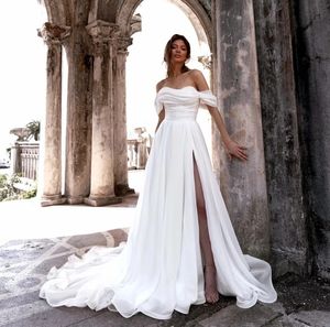 2024 Hot Princess A Line Abito da sposa con spalle scoperte Spacco laterale Abiti da festa da sposa Custom Made Abiti da sposa Robe De Mariage