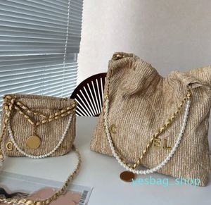 Casual Straw Bags Designer TOTE Bag 22 Pearl Chains Crossbody Luksusowa torebka moda ramię płótno Lady Letter Torebka Portfel telefon