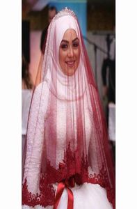 Nowa jedna warstwowa koronkowa krawędź muzułmańskie welony ślubne długość tiulów po arabskiej zasłonie ślubnej 26751732115137