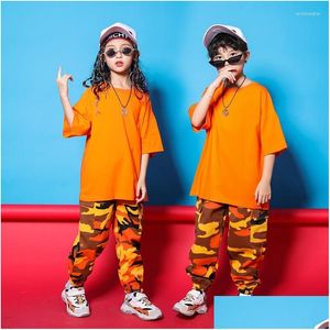 Stage Wear Kid Hip Hop Roupas Plain Oversized Camiseta Top Camuflagem Tactical Cargo Jogger Calças para Menina Menino Jazz Dança Traje Dr Dhgrw