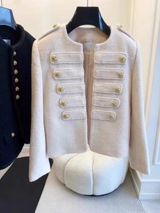 Vinatge 2024 White O Neck Pockets Long Sleeves Buttons Sashes Women's jacket Designer High End Jackets 3085