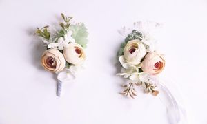 산림 웨딩 용품 신랑 신부 신부 들러리 손목 코사지 Boutonnieres 낭만적 인 Boho 웨딩 이벤트 꽃 5435114