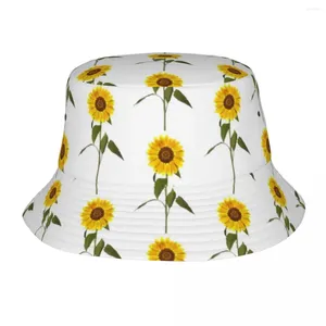 Berets Sunflower Drawing Bucket Hat Summer Headwear Stuff Beautiful Daisy Fisherman For Outdoor Sports Women Session Hats