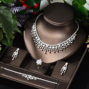 Hibride Dubai Jewelry Set Leaf Design Bridal Necklace Earring Set AAA Cubic Zirconia Femme Ladies Wedding Accessories N-242 240228