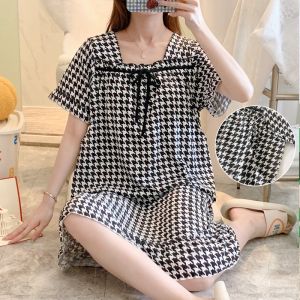 Dresses Summer Fashion Plaid Maternity Nursing Night Dress Loose Straight Breastfeeding Sleepwear Postpartum Pregnancy Home Lounge Wear