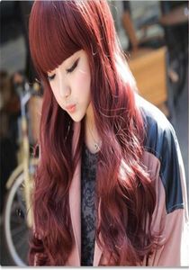 WoodFestival frangia parrucca lunga vino rosso cosplay parrucca piena bordeaux parrucche sintetiche ricci resistenti al calore capelli naturali donne8845324
